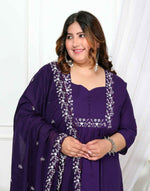 Thumbnail for Miravan Womens Plus Size Purple Embroidered Kurta With Palazzo And Dupatta Set - Distacart