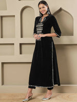 Thumbnail for Joban Fashion Women Black Velvet Hand Embellishment Stitched Kurta Set - Distacart