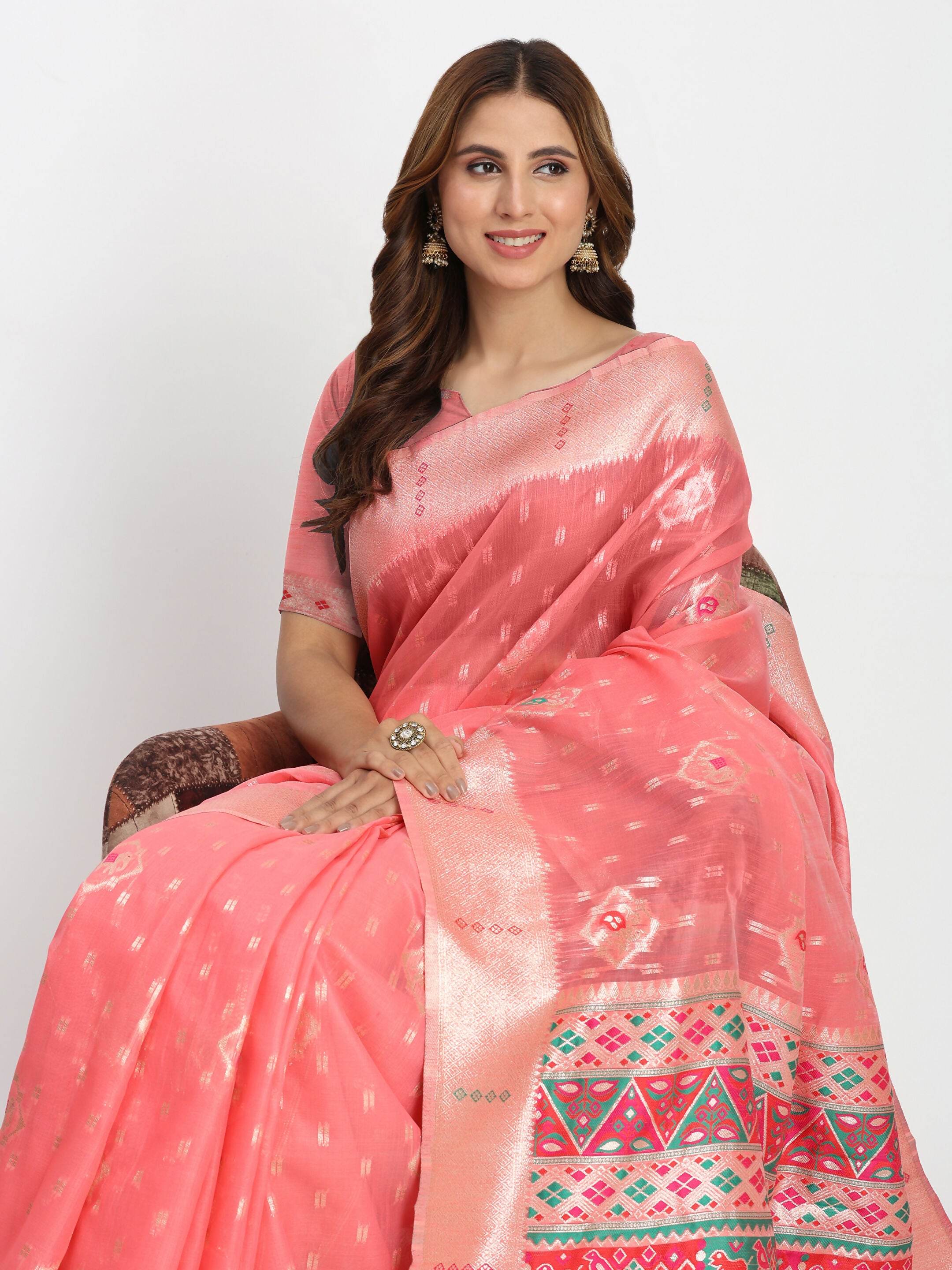 Astita Linen Cotton Peach Saree