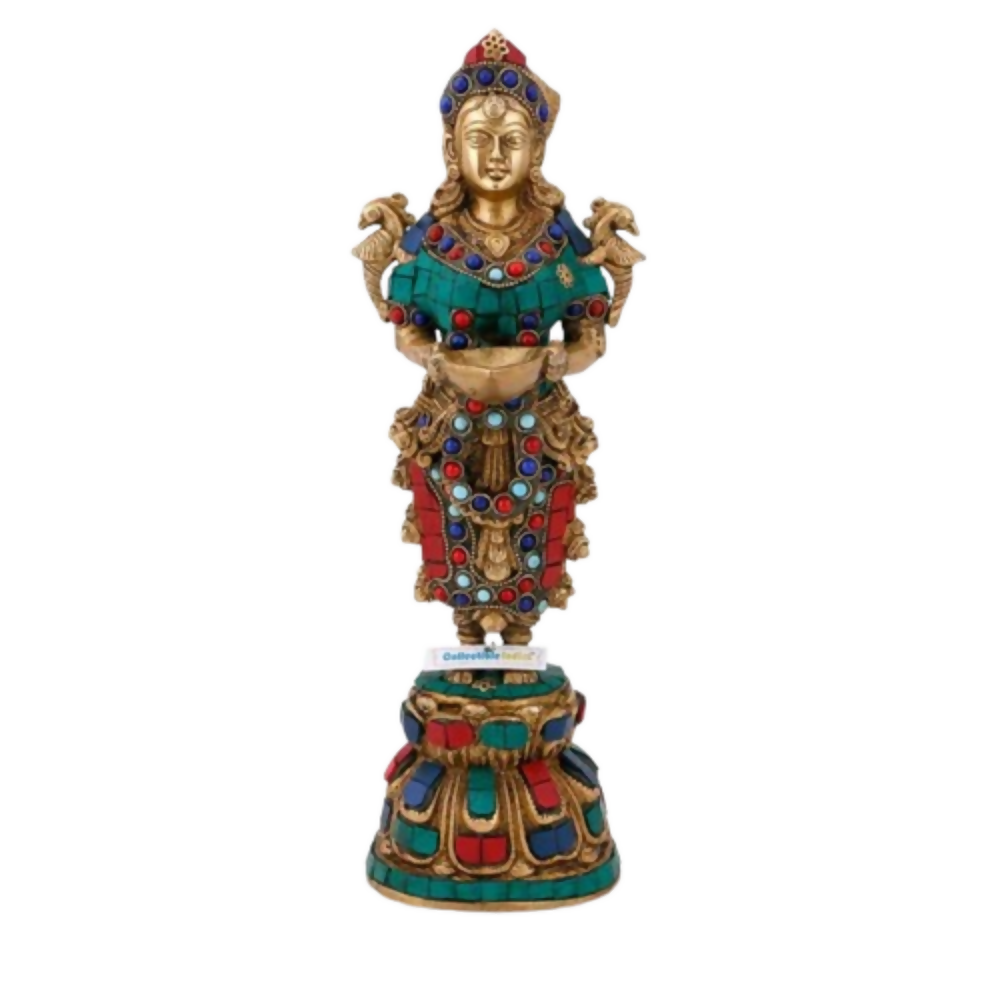 CraftVatika Beautiful Indian Lady Holding Diya Decorative Showpiece - Dista