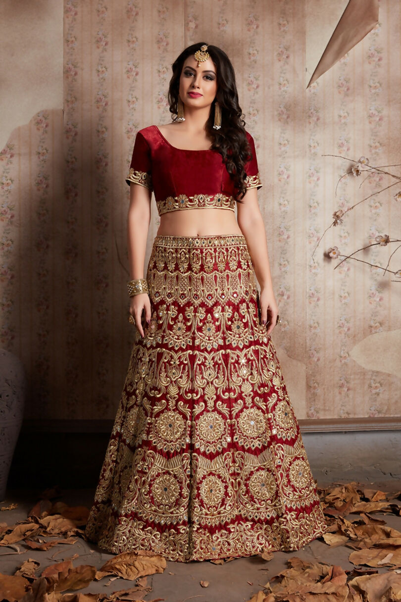 Jyoti Fashion Mesmerizing Red Sequins Embroidered Velvet Lehenga Choli with Dupatta - Distacart