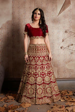 Thumbnail for Jyoti Fashion Mesmerizing Red Sequins Embroidered Velvet Lehenga Choli with Dupatta - Distacart