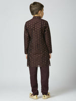 Thumbnail for Joban Fashion Kids Island Full Sleeves Chanderi Kurta, Pyjama Set with Traditional Butta Work - Brown - Distacart