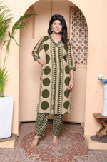 Thumbnail for Miravan Womens Straight Polka Dot Printed Green Kurta With Palazzo - Distacart