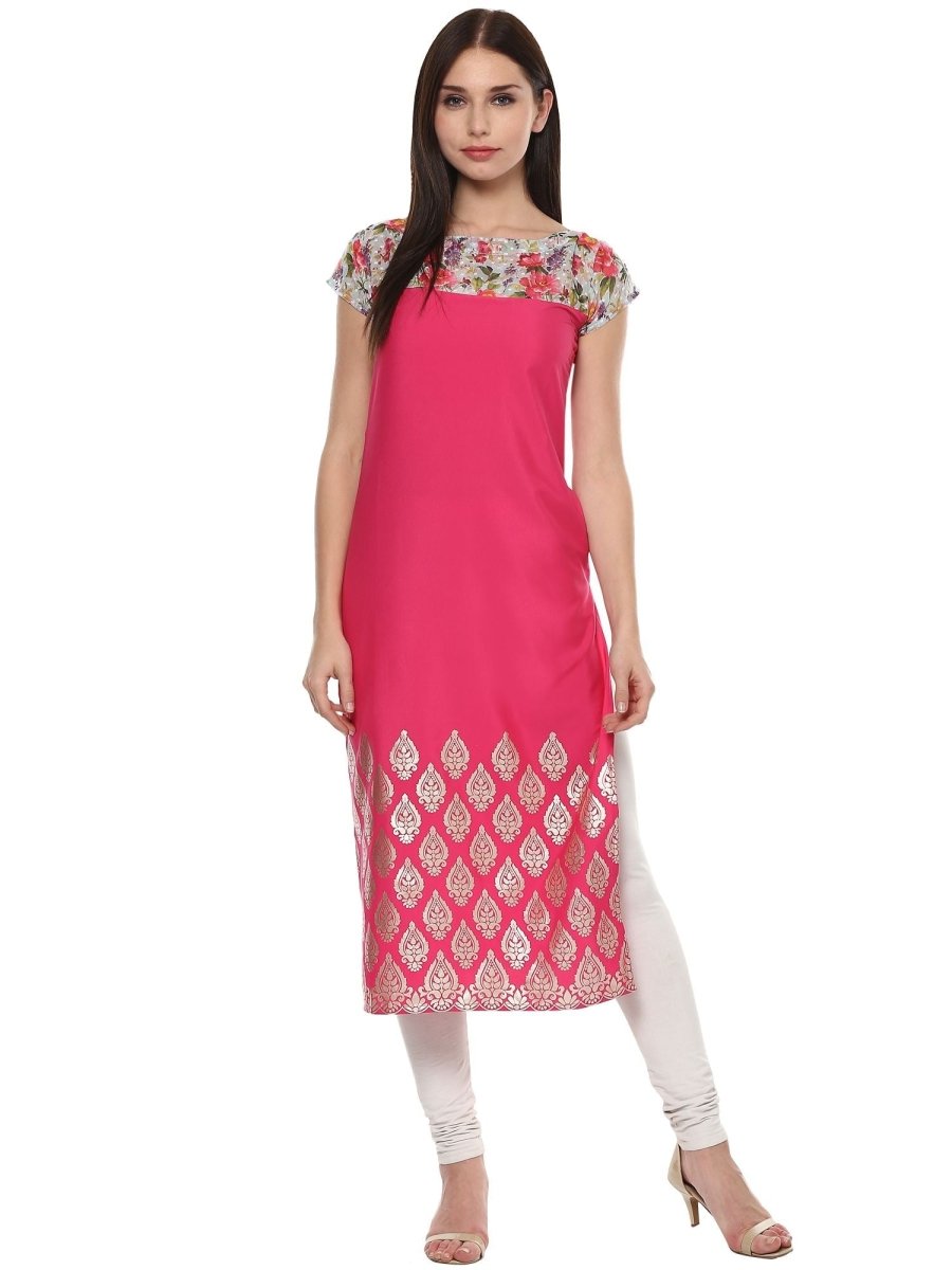 Ahalyaa Women's Pink Chanderi Printed Kurta