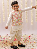 Thumbnail for Lil Drama Mishti White Kurta Dhoti and Jacket For Boys
