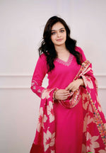 Thumbnail for The52 Pink Women's Beautiful Viscose Silk Fabric Embroidered Work Straight Kurta Pant and Dupatta Set - Distacart