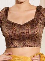 Thumbnail for Joban Fashion Dark Maroon Brocade Padded Blouse With Round Neck Elbow Sleeves - Distacart
