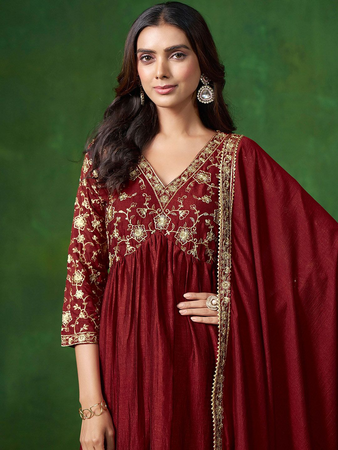 Sangria Embroidered Kurta & Trouser With Dupatta Kurta Set