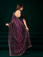 Thumbnail for Joban Fashion Wine Net Party Wear Sarees - Distacart