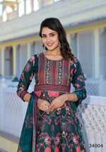 Thumbnail for Partywear Designer Green Dola Silk Anarkali suit with Dupatta - Suzen - Distacart