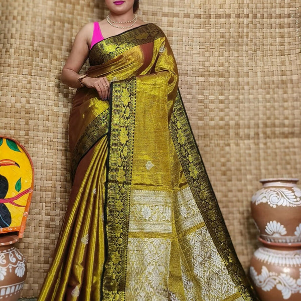 Exclusive Collection Golden Beautiful Tissue Benarasi Saree
