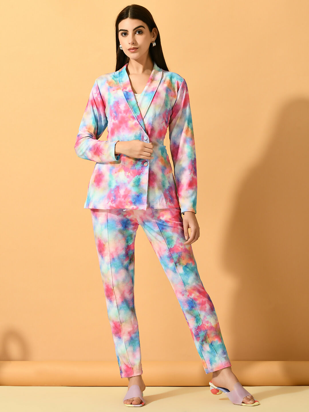 Myshka Women's Multi Printed Coat With Trousers - Distacart