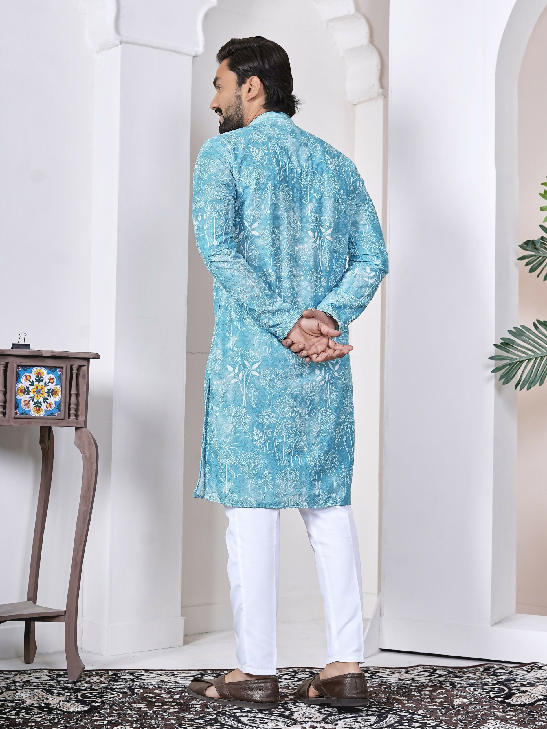 Anaita Sky Blue Digital Printed Work Cotton Straight Kurta - Distacart