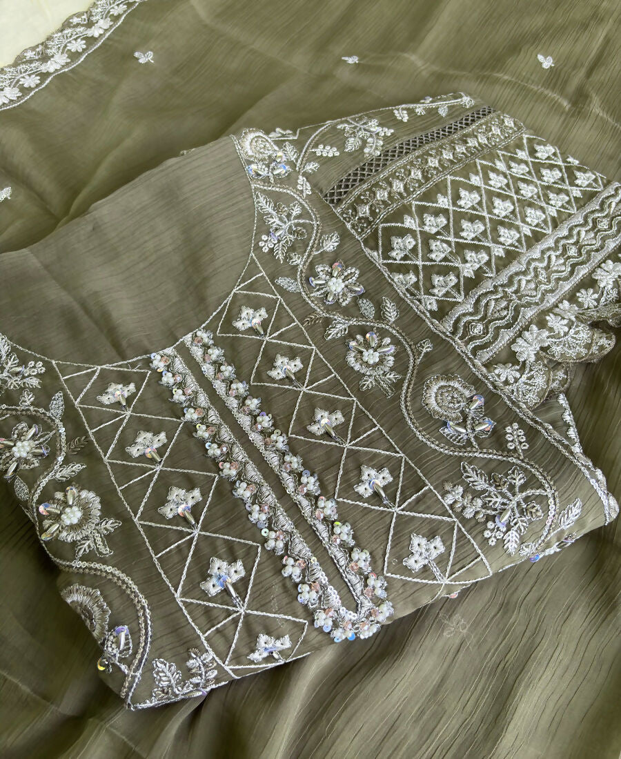KC Mahendi Green Pakistani Straight Suit For Women Chiffon - Dista