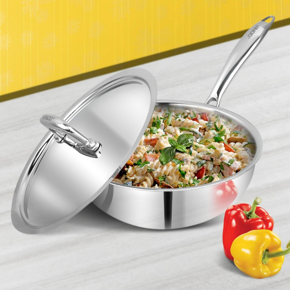 Vinod Platinum Triply Stainless Steel Deep Frying Pan with Lid - Dista