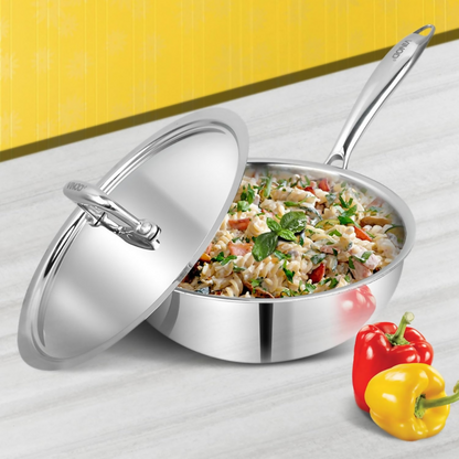 Vinod Platinum Triply Stainless Steel Deep Frying Pan with Lid - Dista