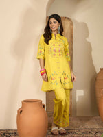 Thumbnail for Joban Fashion Women Yellow Roman Silk Embroidered Stitched Kurta Set - Distacart