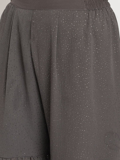 Ahalyaa Women Charcoal Grey Poly Chiffon Angrakha Kurta with Inner & Sharara - Distacart