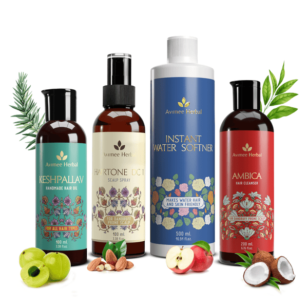 Avimee Herbal Anti Dandruff Kit With Keshpallav Hair Oil & Instant Water Softener, Fights Dandruff & Moisturises Scalp Naturally, - Distacart