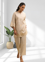 Thumbnail for Joban Fashion Beige Linen Embroidered Readymade Cord Set - Distacart