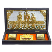 Thumbnail for Anciently Ram Darbar Pocket Temple Box With Charan Paduka Rectangle Shaped, Gold Plated - Distacart