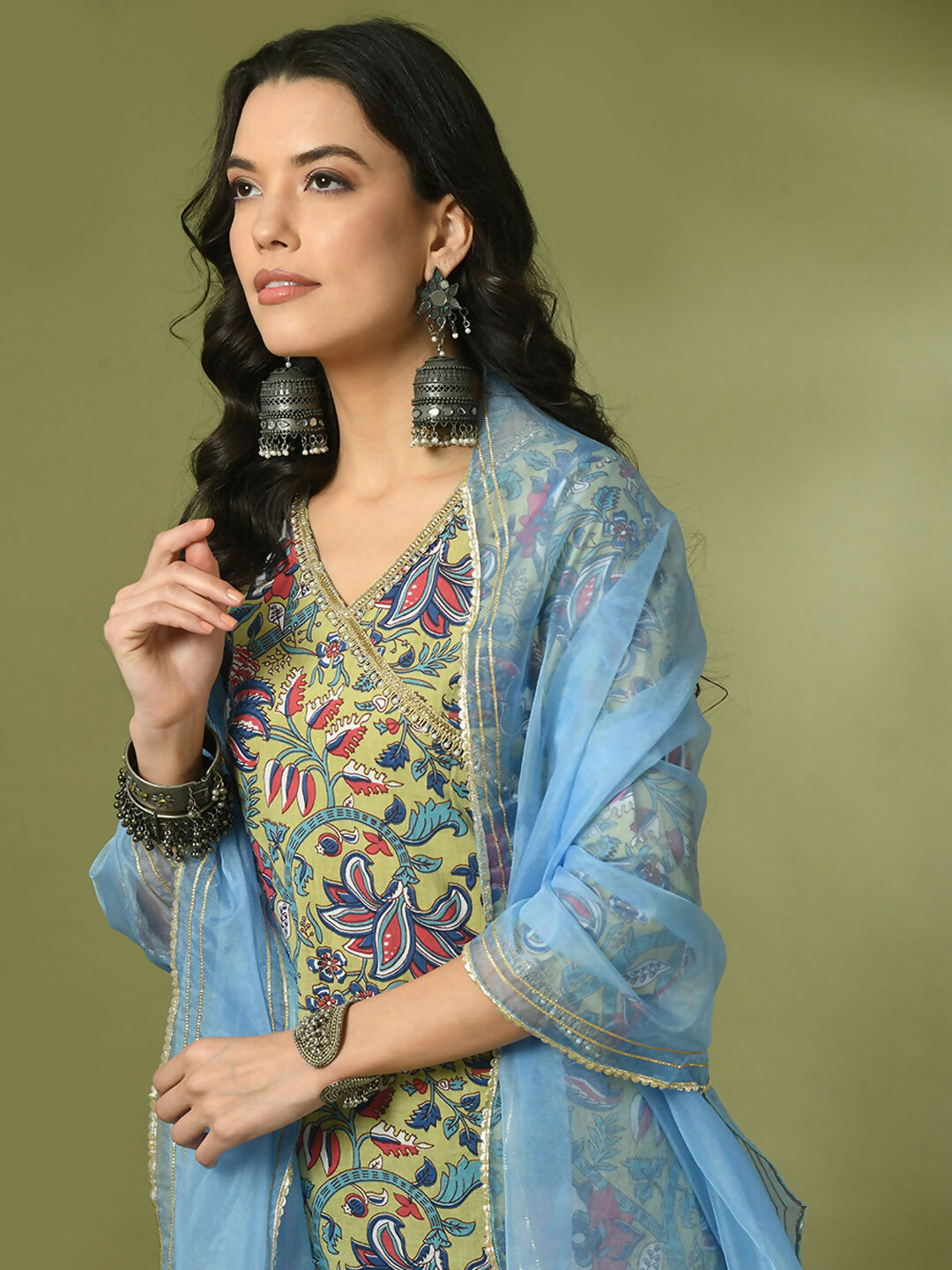 Myshka Women's Multi Printed Cotton Straight Party Kurta Set With Dupatta - Distacart