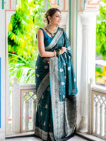 Thumbnail for Preksha Creation Banarasi Soft Silk Women Dark Blue Saree - Distacart