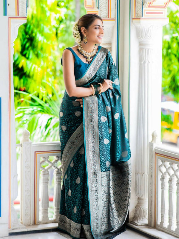 Preksha Creation Banarasi Soft Silk Women Dark Blue Saree - Distacart