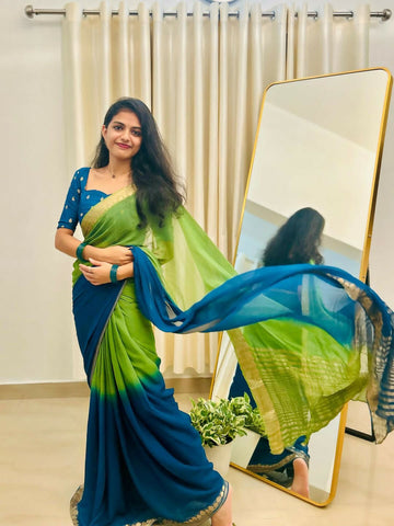 Exclusive Collection Green Party Wear Georgette Saree - Dista