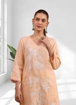 Thumbnail for Joban Fashion Coral Linen Embroidered Readymade Long Kurta With Pant - Distacart