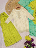 Thumbnail for Evanik Women Off White Chinon Silk Zari Embroidered Sequins Sharara Suit - Distacart