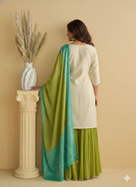 Thumbnail for Evanik Women Off White Chinon Silk Zari Embroidered Sequins Sharara Suit - Distacart