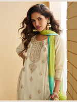 Thumbnail for Evanik Women Off White Chinon Silk Zari Embroidered Sequins Sharara Suit - Distacart