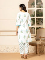 Thumbnail for Yufta White And Sky Blue Cotton Floral Print Kurta Dupatta Set