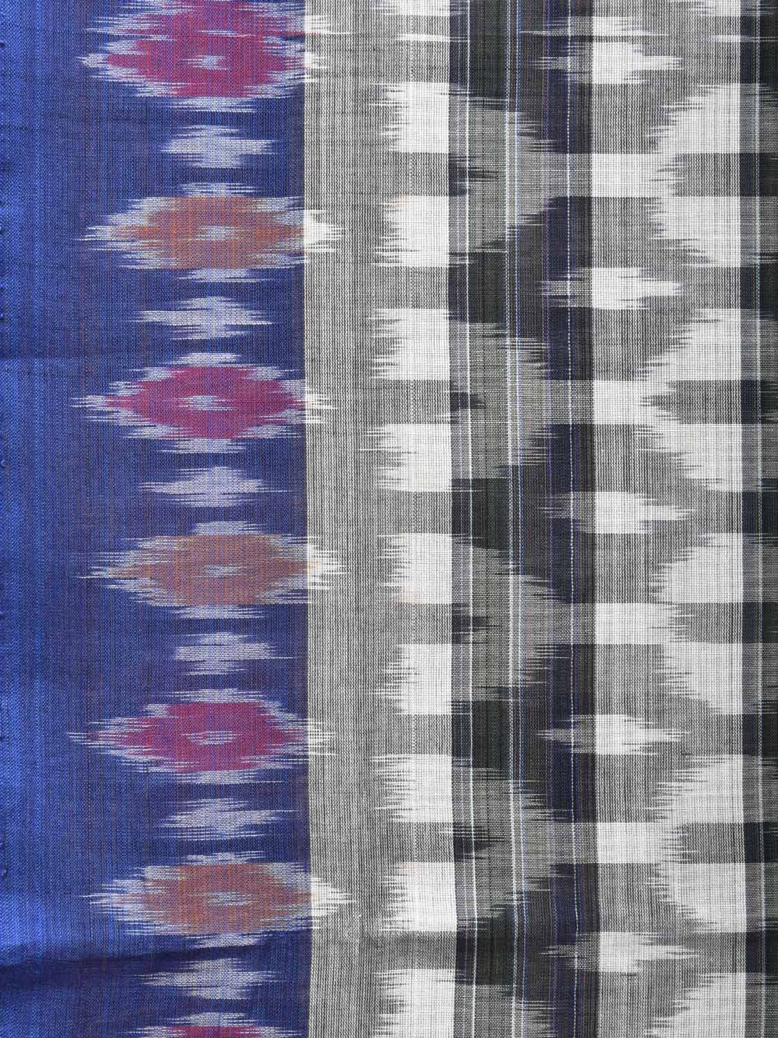 White and Black Pochampally Ikat Cotton Handloom Saree with Strips Design No Blouse - Global Threads - Distacart