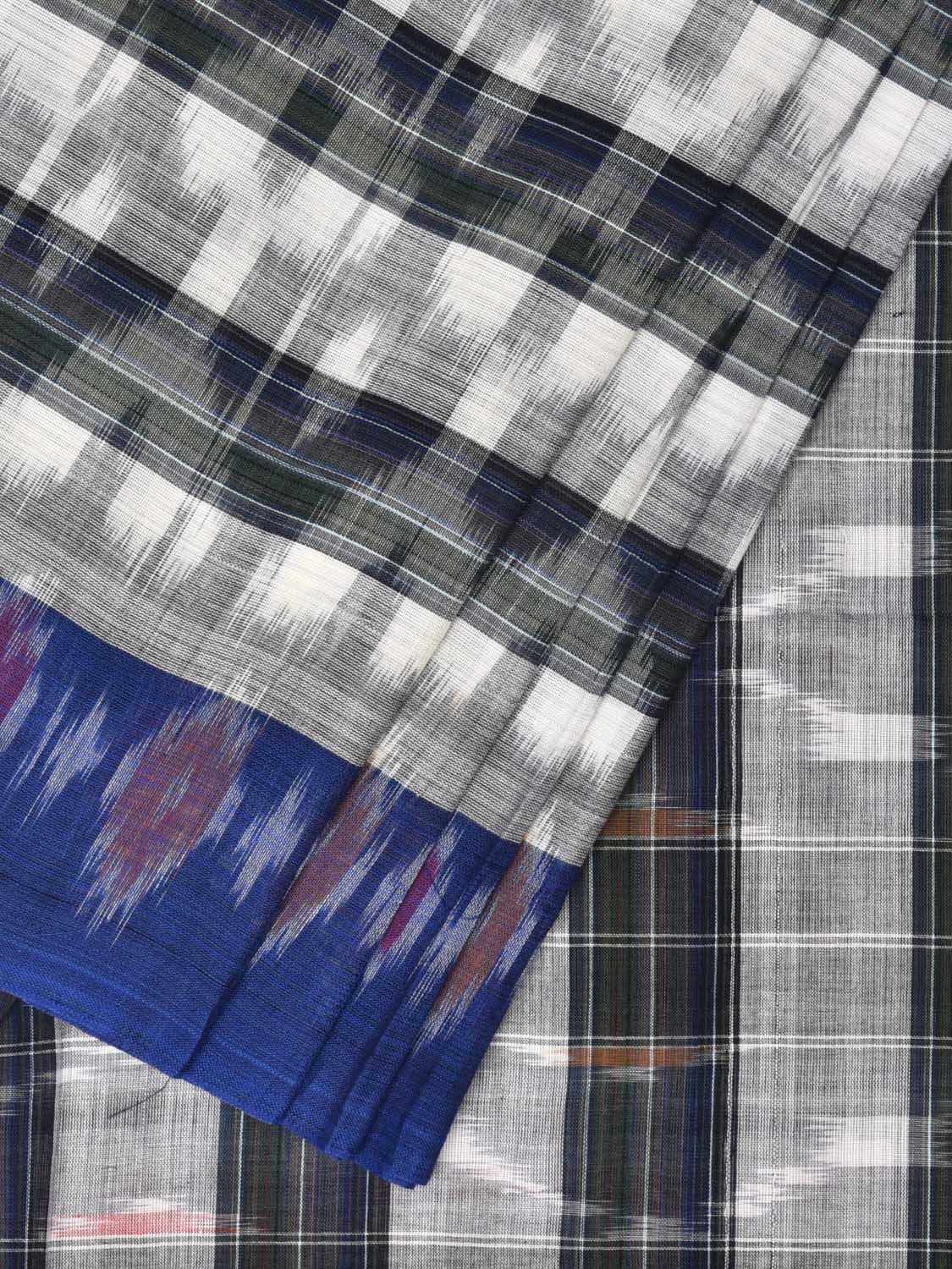 White and Black Pochampally Ikat Cotton Handloom Saree with Strips Design No Blouse - Global Threads - Distacart