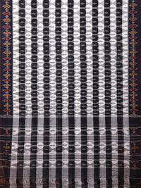 Thumbnail for White and Black Pochampally Ikat Cotton Handloom Saree with Strips Design No Blouse - Global Threads - Distacart