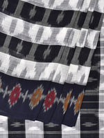 Thumbnail for White and Black Pochampally Ikat Cotton Handloom Saree with Strips Design No Blouse - Global Threads - Distacart