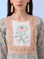 Thumbnail for Yufta White And Blue Cotton Straight Kurta Pant Dupatta Set