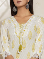 Thumbnail for Yufta White & Green Floral Cotton Straight Suit Set