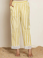 Thumbnail for Yufta White & Green Floral Cotton Straight Suit Set