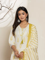 Thumbnail for Yufta White & Green Floral Cotton Straight Suit Set