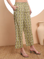 Thumbnail for Yufta White And Green Floral Print Straight Kurta Trouser Dupatta Set Cotton Lining
