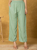 Thumbnail for Yufta White And Green Linen Kurta Dupatta Pant Set