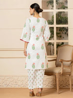 Thumbnail for Yufta White And Red Cotton Floral Print Kurta Dupatta Set