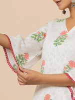 Thumbnail for Yufta White And Red Cotton Floral Print Kurta Dupatta Set
