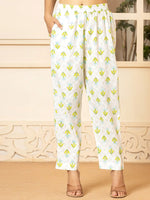 Thumbnail for Yufta White And Teal Blue Cotton Floral Print Kurta Dupatta Set