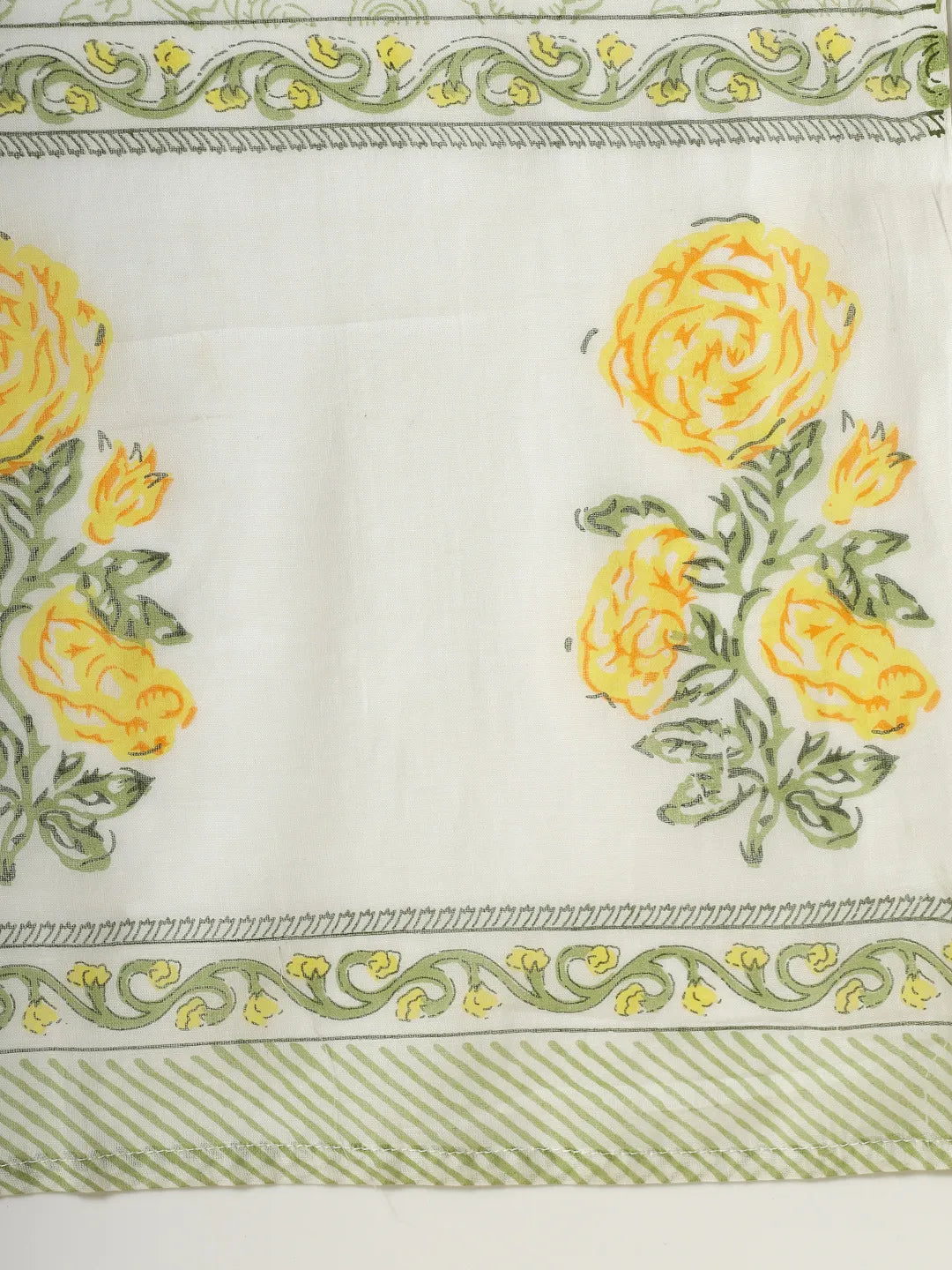 Yufta White And Yellow Cotton Sequins Work Kurta Set With Pant & Dupatta