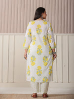 Thumbnail for Yufta White And Yellow Cotton Sequins Work Plus Size Kurta Set With Pant & Dupatta